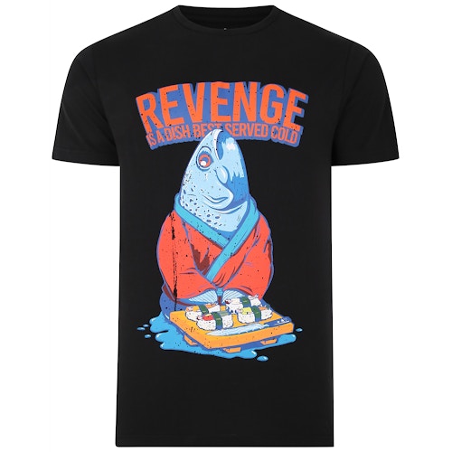 Bigdude Revenge Fish Print T-Shirt Schwarz